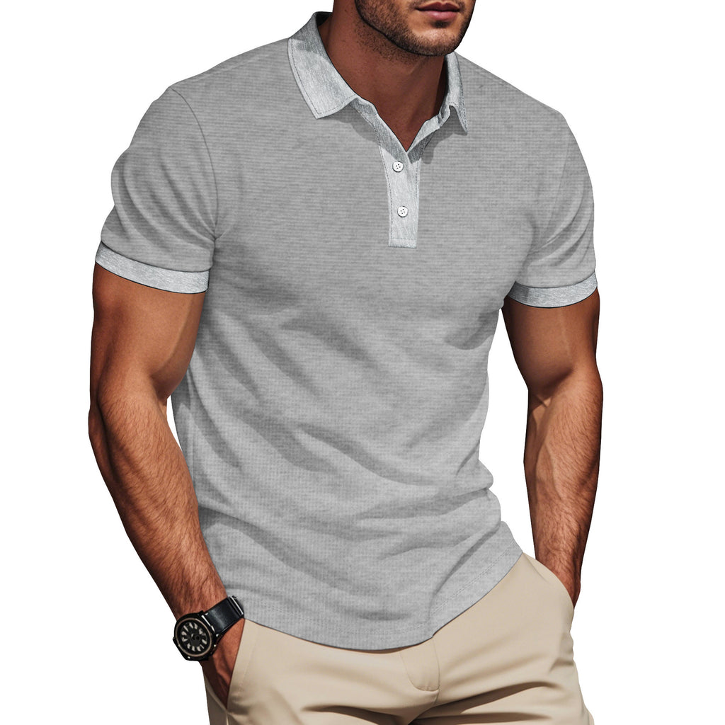 Plus Size Men’s Short Sleeve Pullover with Lapel Color Match