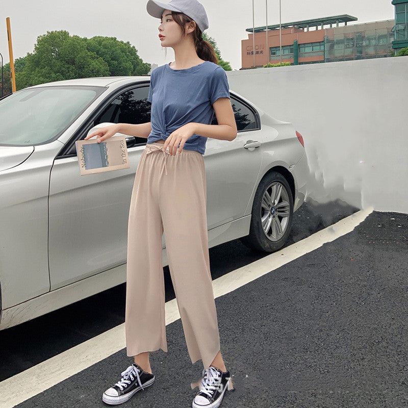 Women's Plus Size Wide-Leg Summer Pants Loose High Waist Cotton
