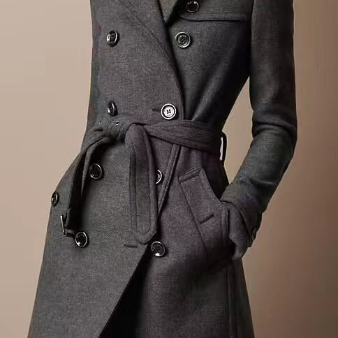 Manteau croisé décontracté en laine pour femme