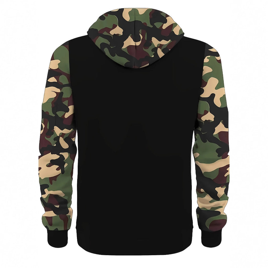 Sweat-shirt à capuche zippé vintage pour homme avec coutures et motif camouflage