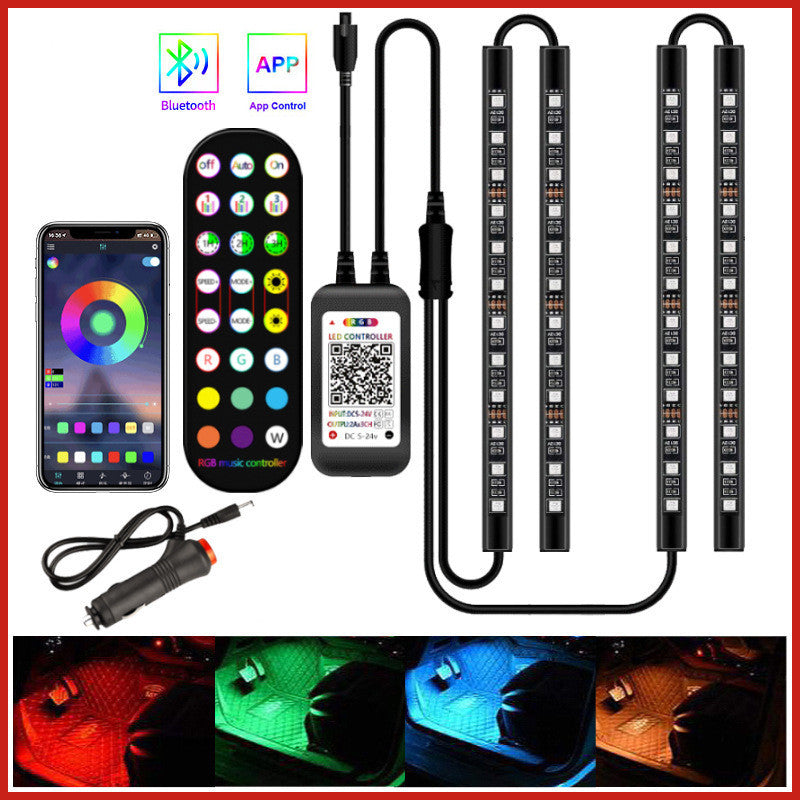 شريط إضاءة LED لاسلكي RGB للسيارة، مقاوم للماء، تحكم موسيقي، مصباح جو