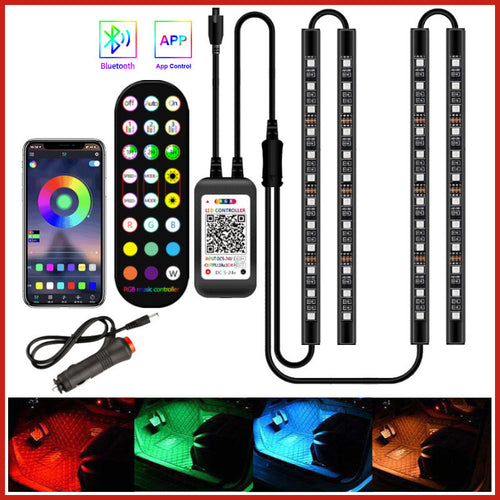 Wireless Remote RGB LED Car Interior Strip Light Waterproof Ambient Music Control Lamp