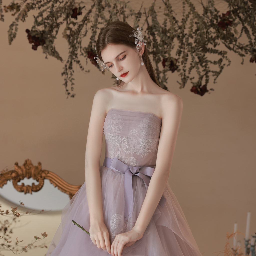 Robe longue bustier violette en polyester pour femme