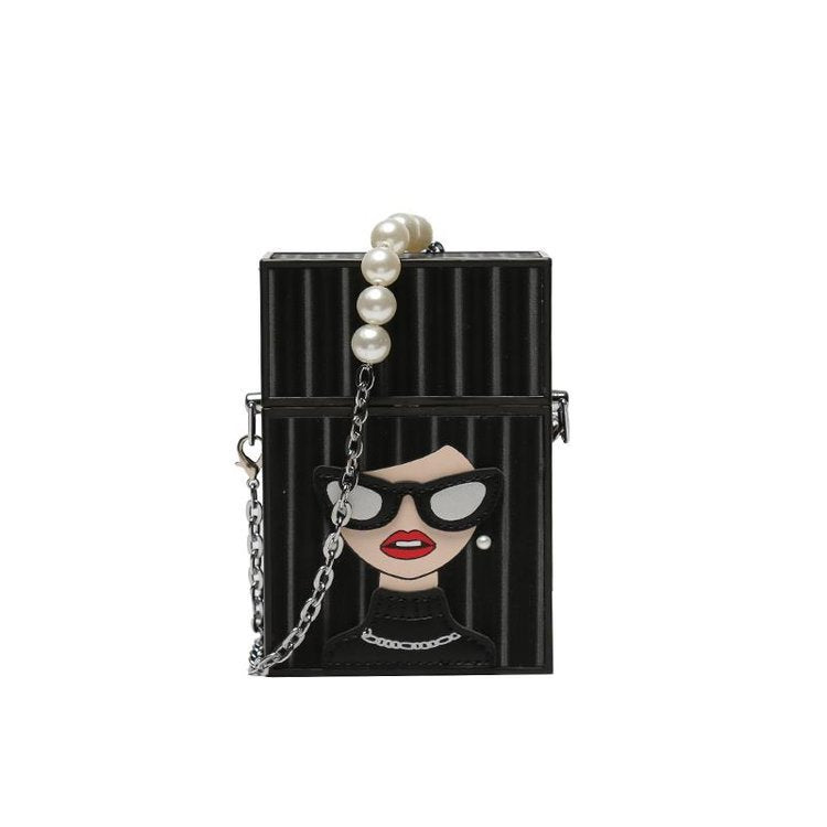 Retro Chain Shoulder Bag with PU Lining - White, Green, Black, 10.2x15x4.8cm