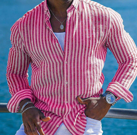 Summer Menswear 3D Print Lapel Long Sleeve Shirt