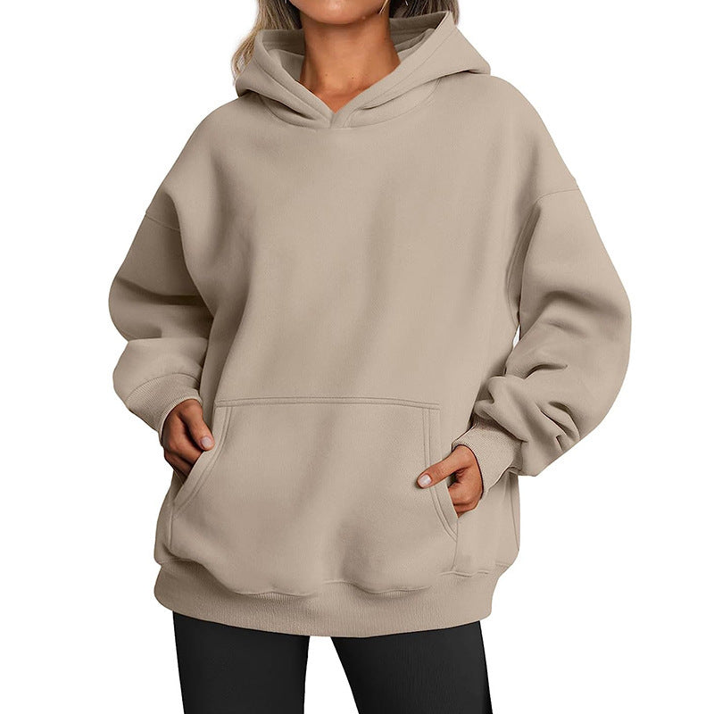 Sweat-shirt à capuche oversize uni avec poches pour femme - Pullover, Polyester, S-XXL