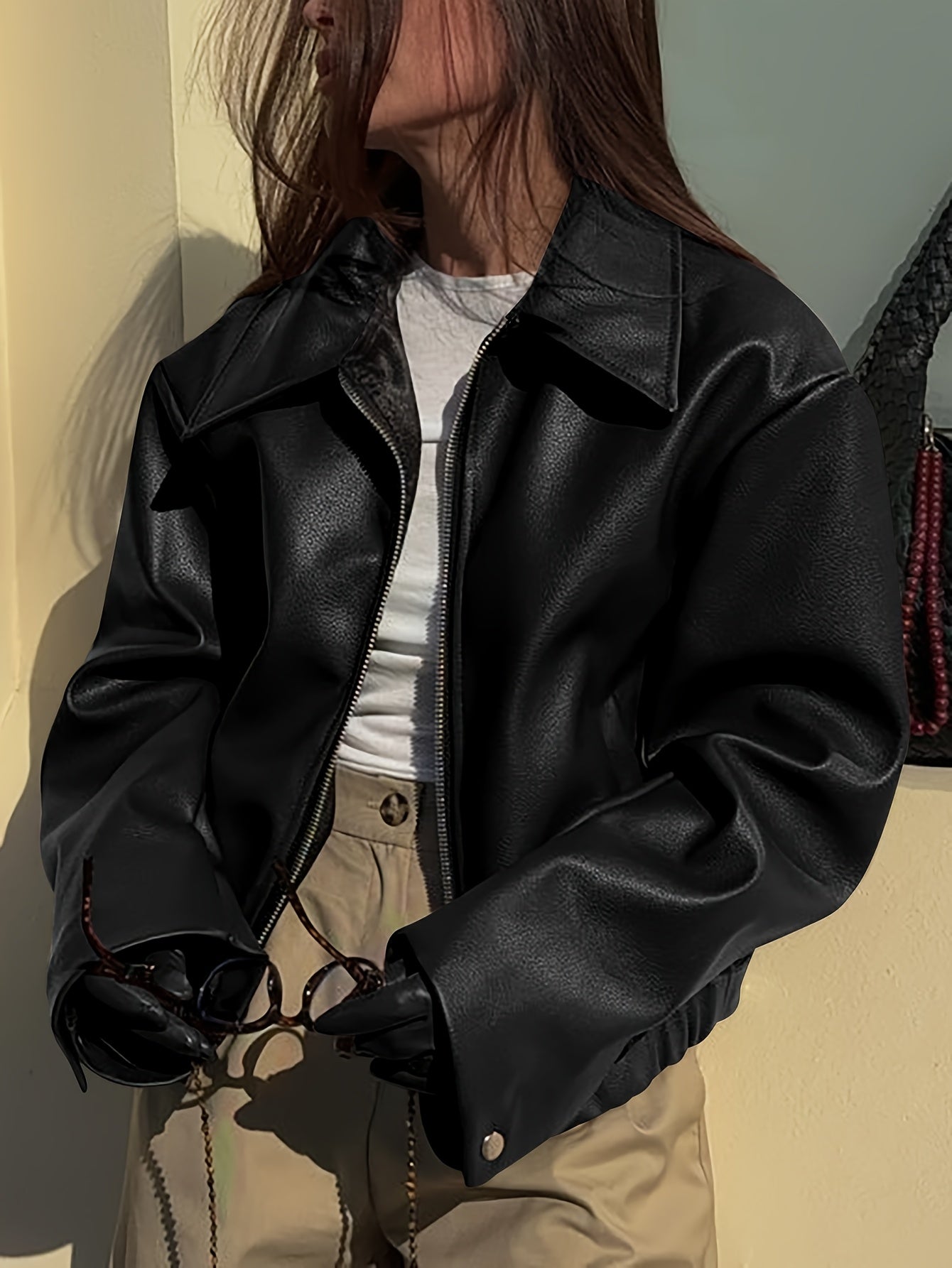 Wine Red Retro Biker Style Matte Leather Jacket Coat