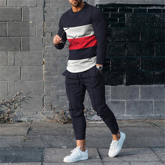 Men's Digital Print Polyester Long Sleeve Crewneck Top