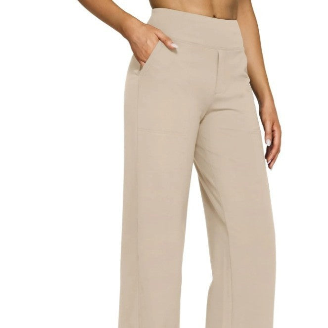 High Waist Knitted Straight Trousers with Pockets