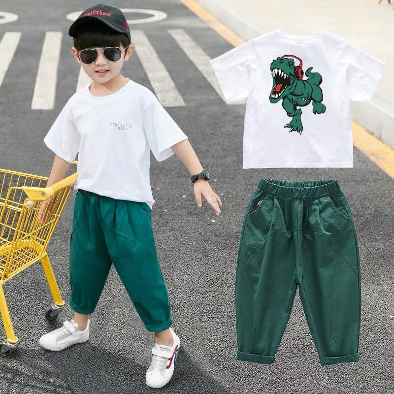 Boys Summer Cotton Suit Short Sleeve Western-Style Pants Set