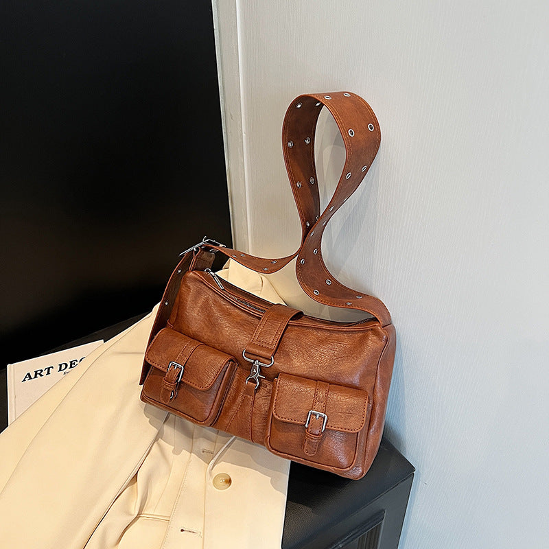 Large Capacity Locomotive Style Multi-Pocket Shoulder Bag 31x10x20