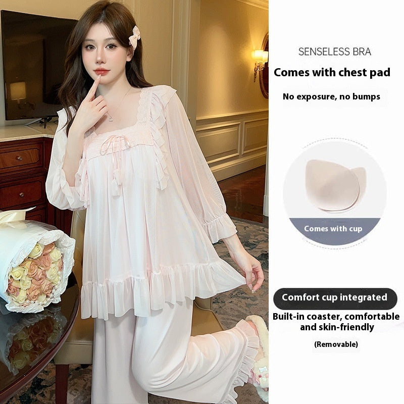 Square Collar Lace Loose Pajamas Suit