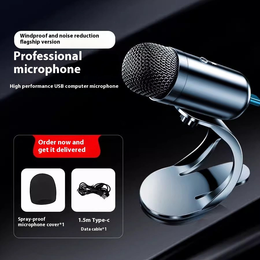 ميكروفون الكاريوكي K6 USB سلكي للكمبيوتر المكتبي أسود