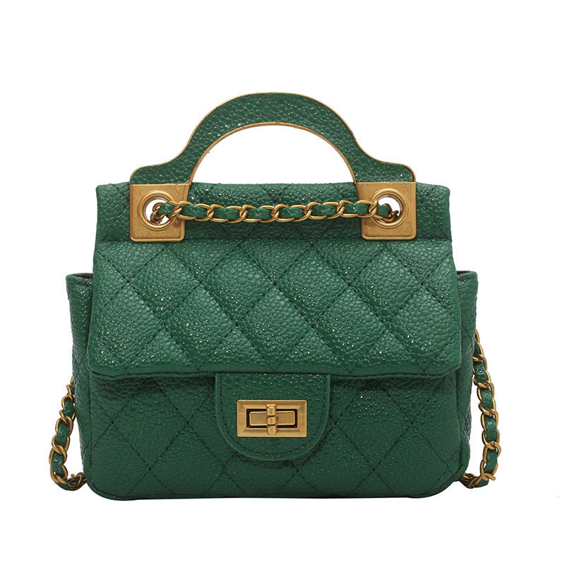 Rhombus Chain Small Square PU Bag in Black, Beige & Green