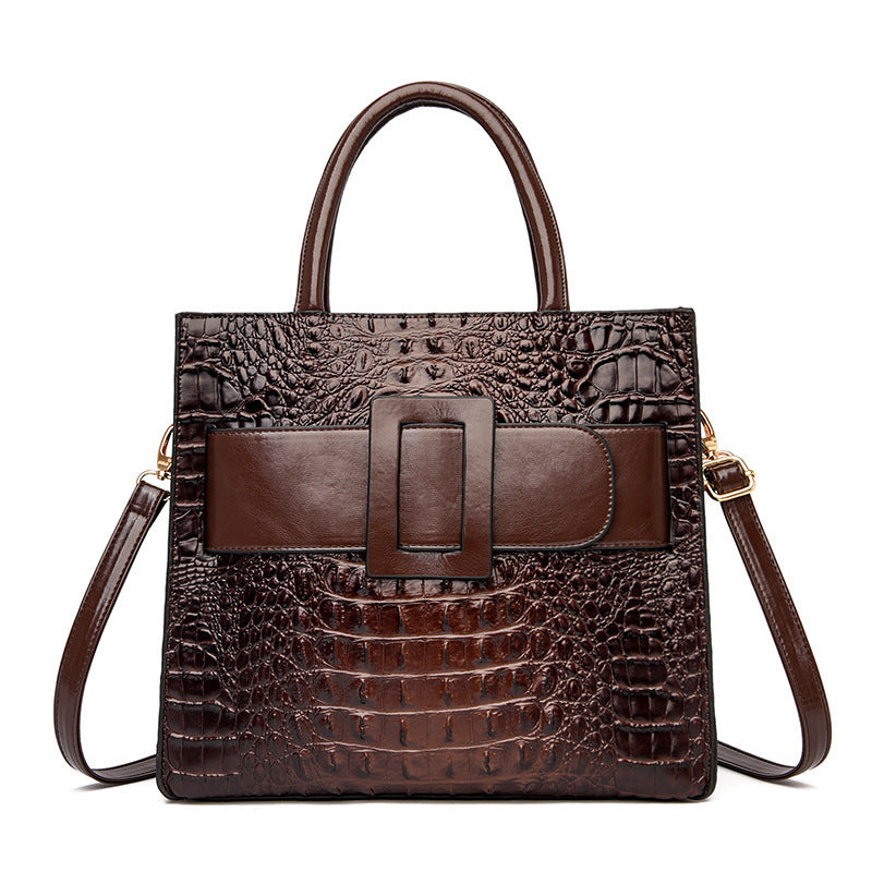 Grand sac à bandoulière vintage en PU pour femme avec motif crocodile
