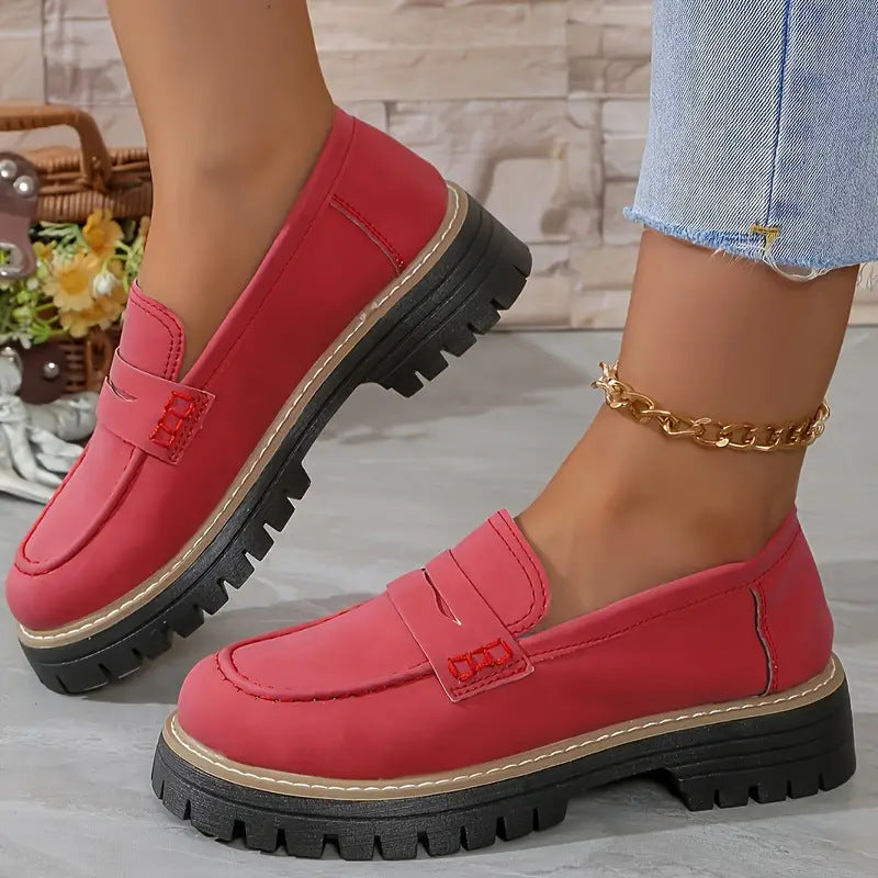 Chaussures décontractées à talon mi-haut pour femmes, style britannique mat