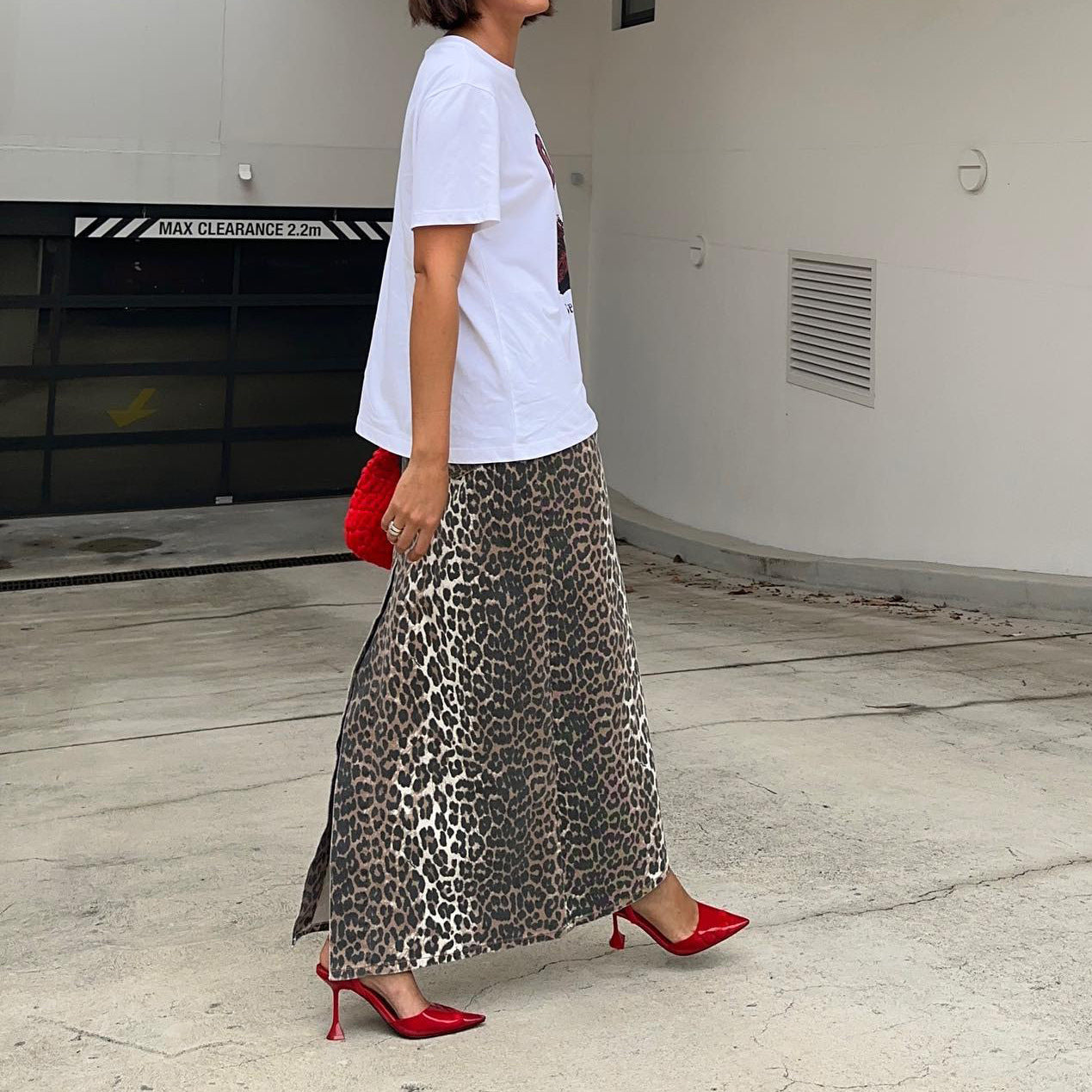 Commute Style Cotton Leopard Print Straight Ankle Skirt