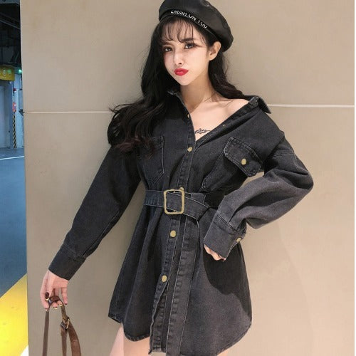 Robe chemise en jean à manches longues coupe ample