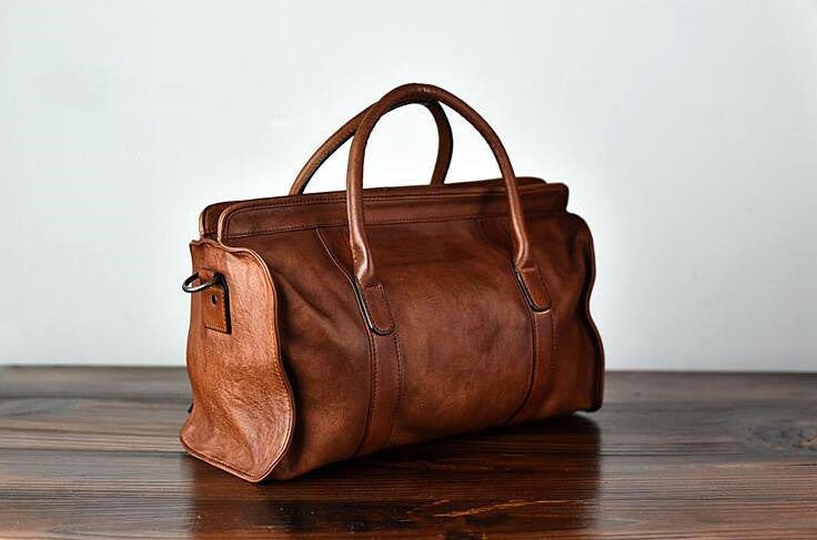 Sac à main cousu à la main en cuir de vachette tanné végétal à grande capacité