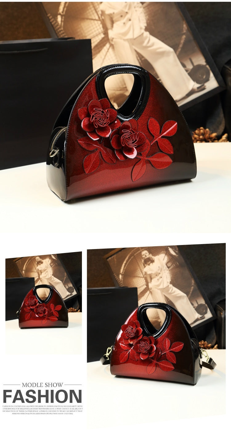 Personalized Flower Dumpling Patent Leather Messenger Bag
