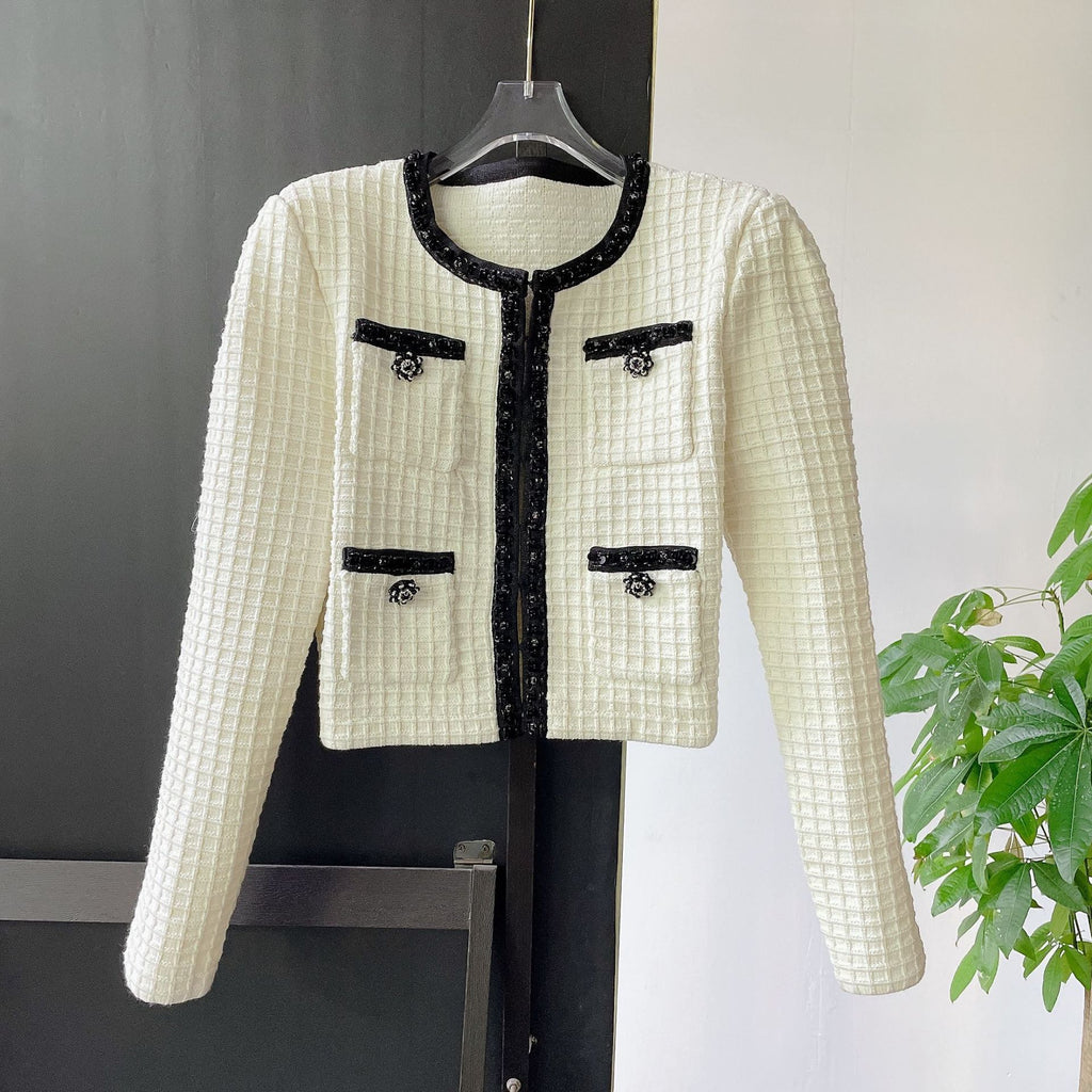 Winter Women's Two-Piece Knitted Cotton Top & Plaid Skirt Set