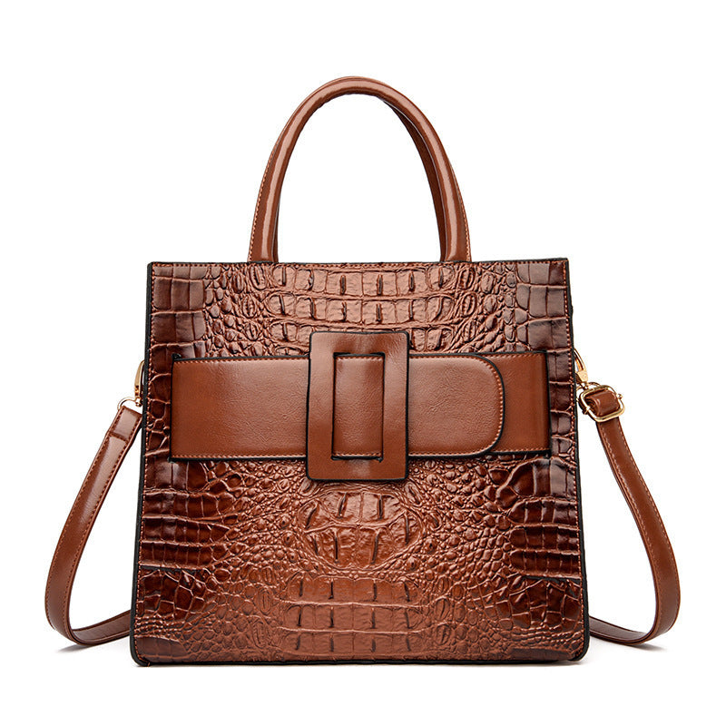 Grand sac à bandoulière vintage en PU pour femme avec motif crocodile