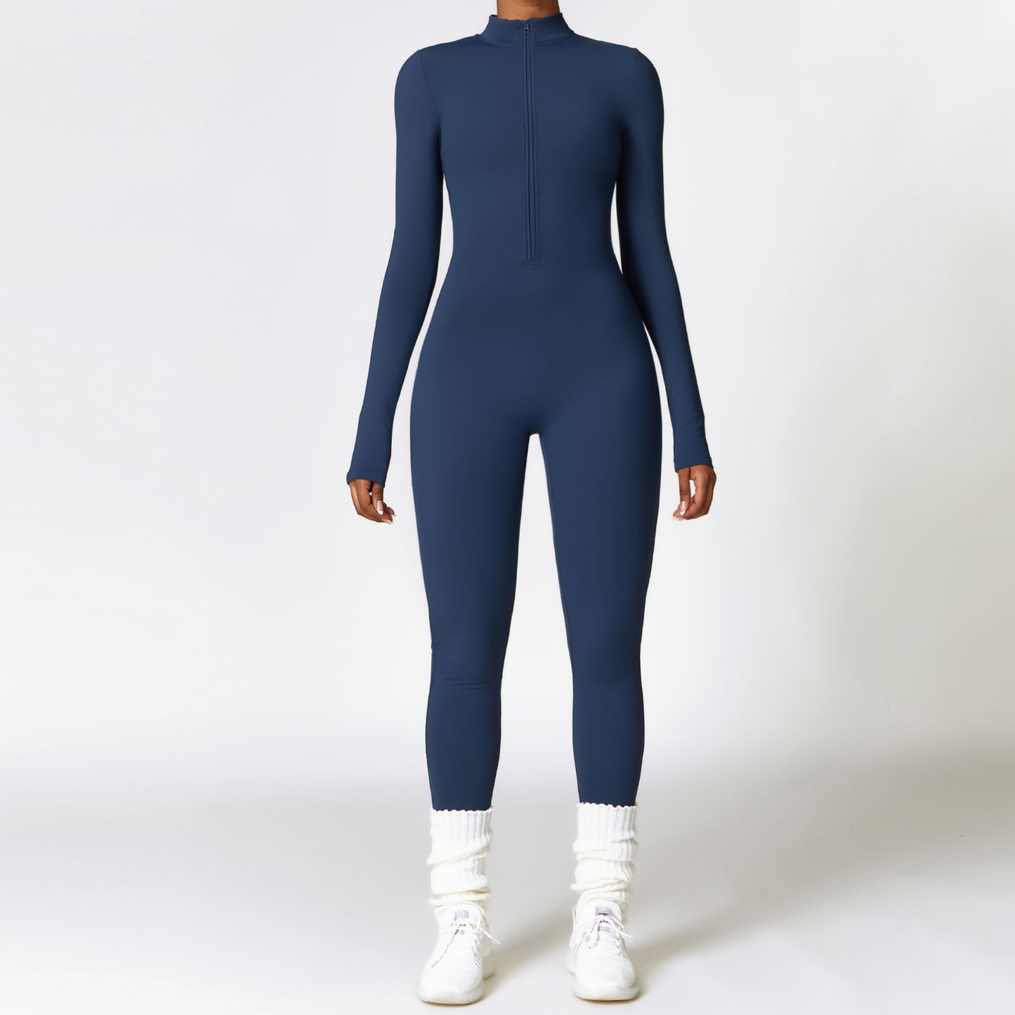 Warm Zipper Long-Sleeve Jumpsuit Yoga Fitness Sports Bodysuit for Women