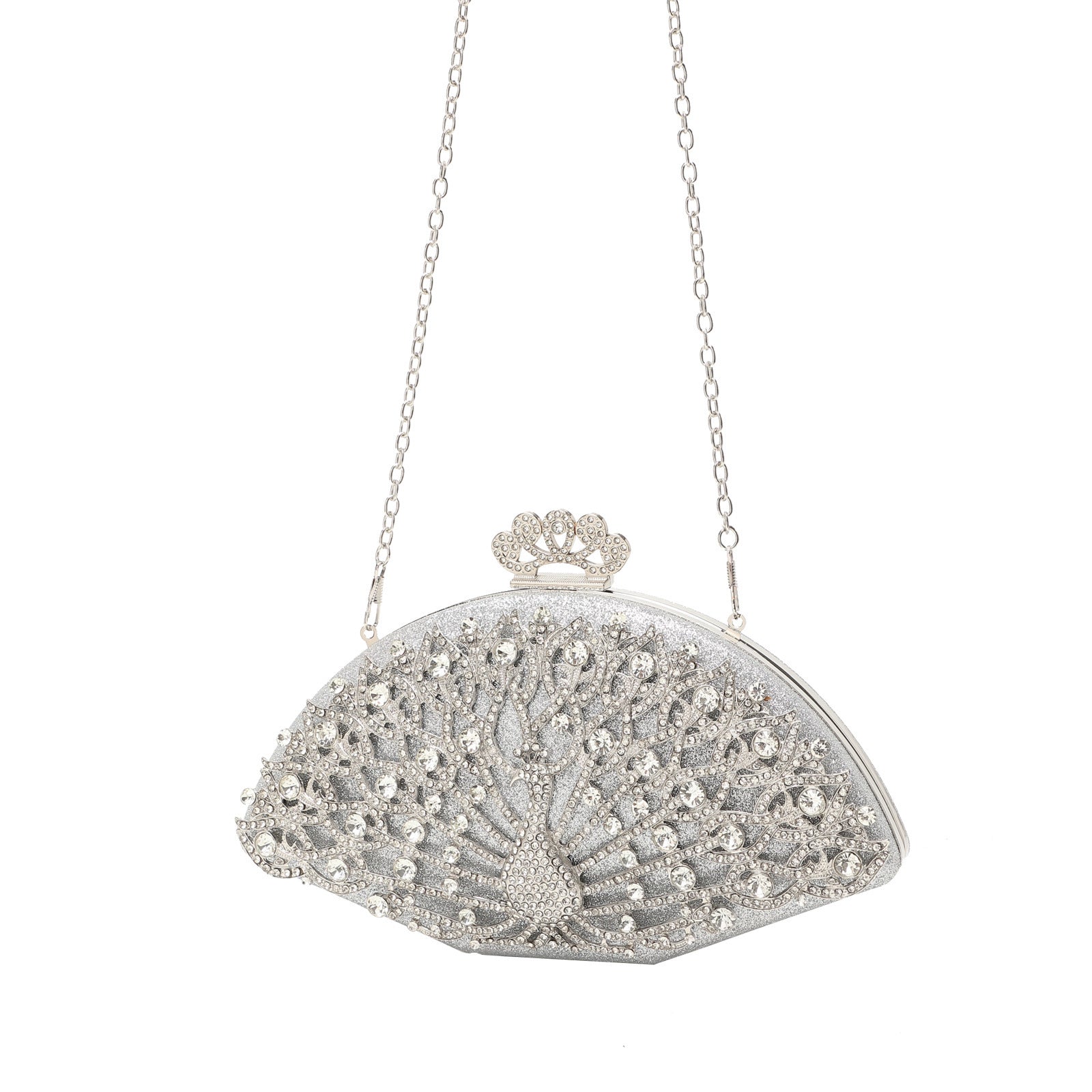 Sac de soirée pour femmes, forme coquillage en PU avec diamants, argent et or