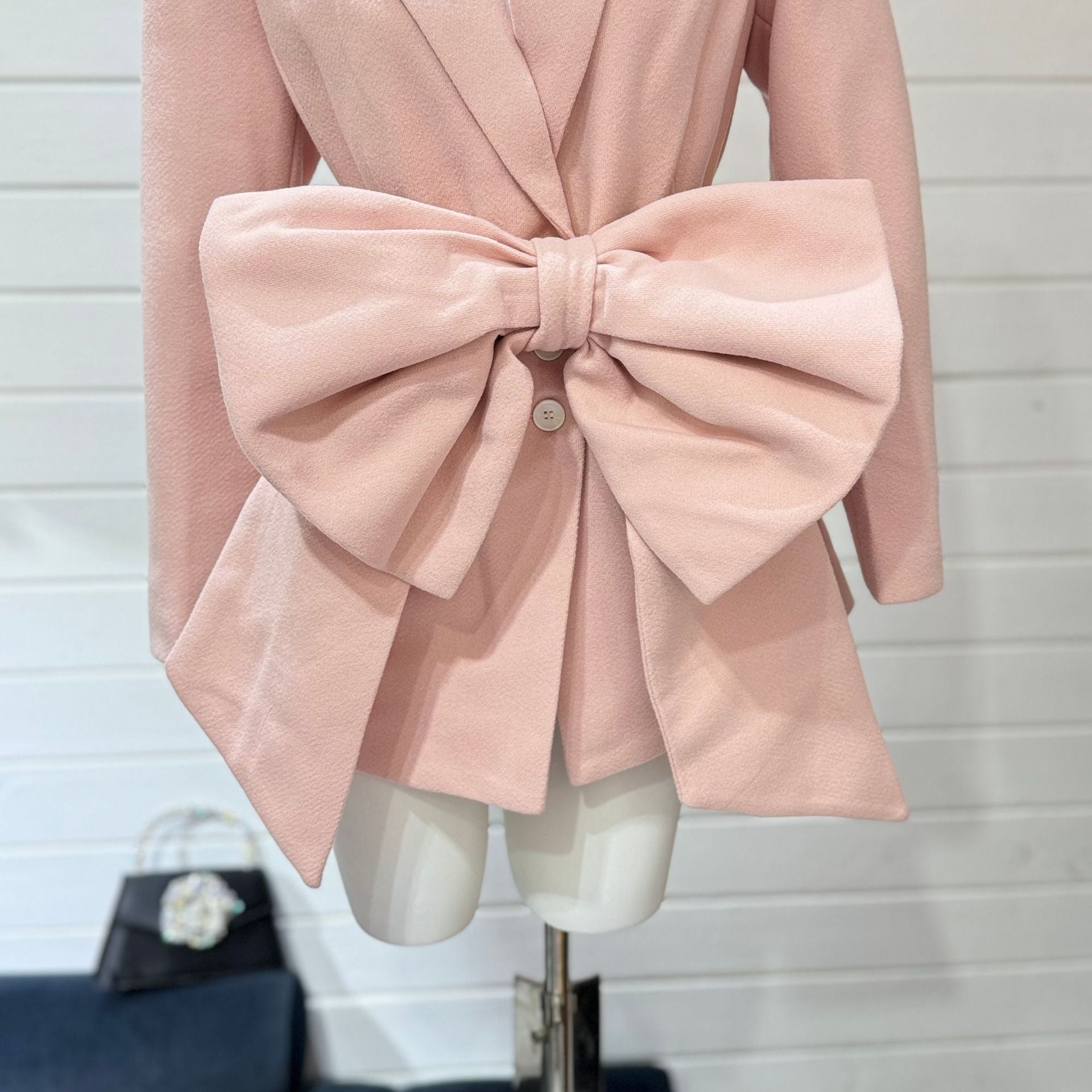 Patchwork Bow Women’s Notched Collar Long Sleeve Button Jacket Polyester