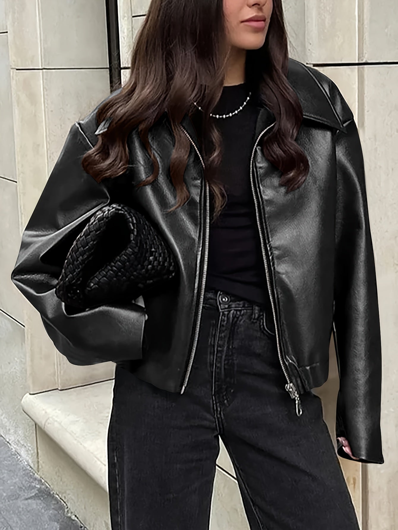 Wine Red Retro Biker Style Matte Leather Jacket Coat
