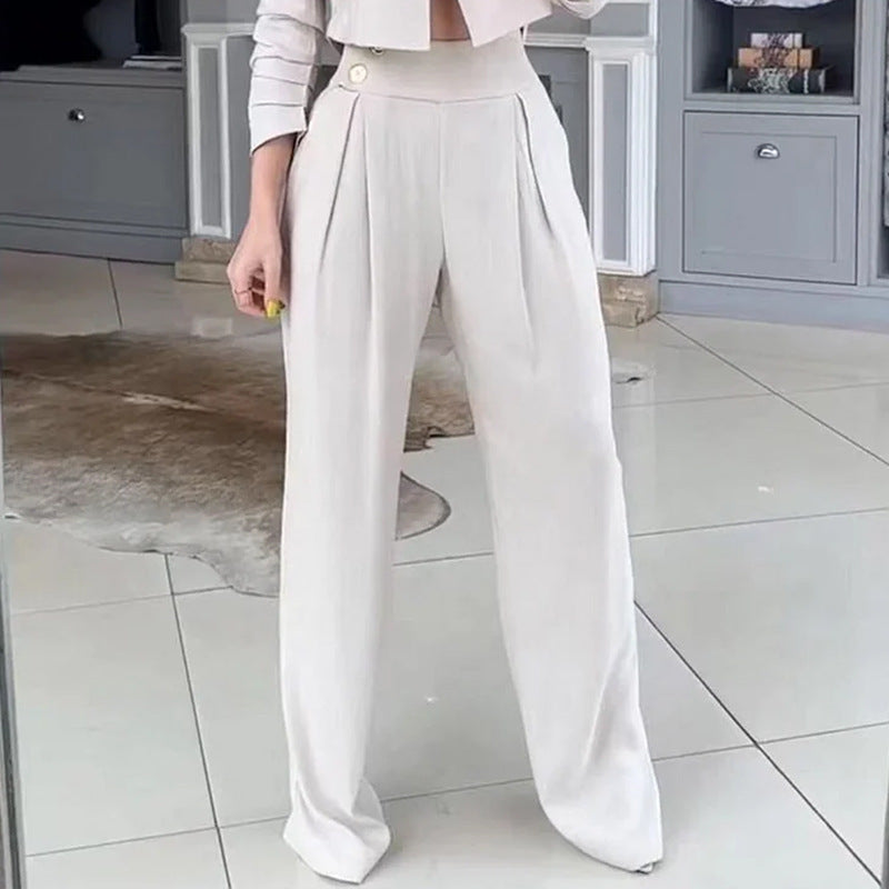 Women's Autumn Solid Color Loose Trousers Two-Piece Suit Set