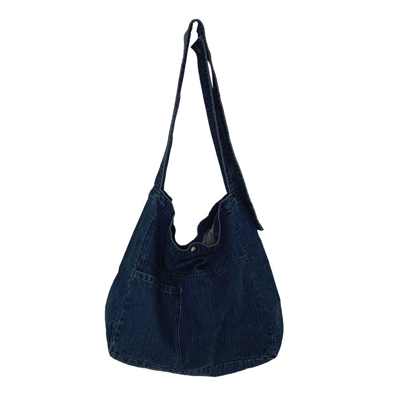 Washed Denim Large-Capacity Crossbody Bag in Dark Blue, Black, Light Blue