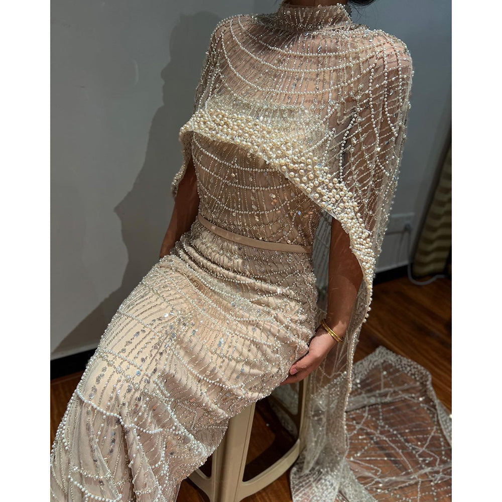 Robe de soirée longue de luxe perlée pour femme