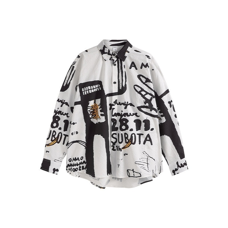 Hand-Painted Graffiti Digital Print Polyester Shirt for Autumn Winter