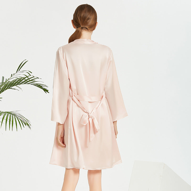 Silk Camisole Nightdress Two-Piece Set Light Apricot Pink M-XL