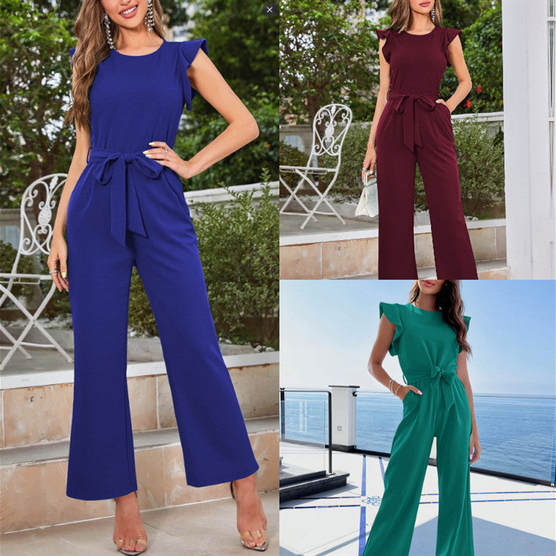 Women's Ruffled Wide Leg Strap Jumpsuit