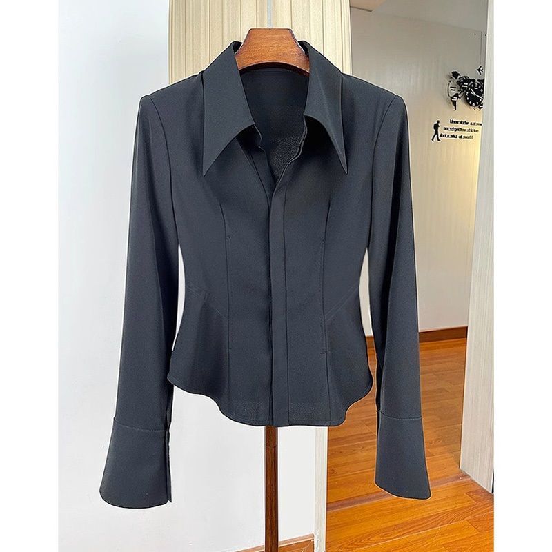 Slim-Fit Short French Waist Shirt for Workplace