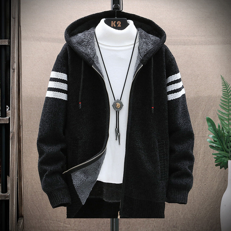 Men's Hooded Plus Size Velvet Thickened Cardigan