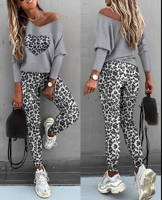 Ensemble de pantalon deux pièces à manches chauve-souris pour femme