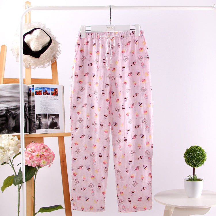 Women's Cotton Double Layer Gauze Multicolor Home Pajama Pants
