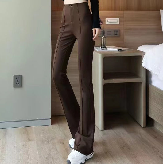 Pantalon de costume moulant en spandex pour femme, noir, marron, passe-partout