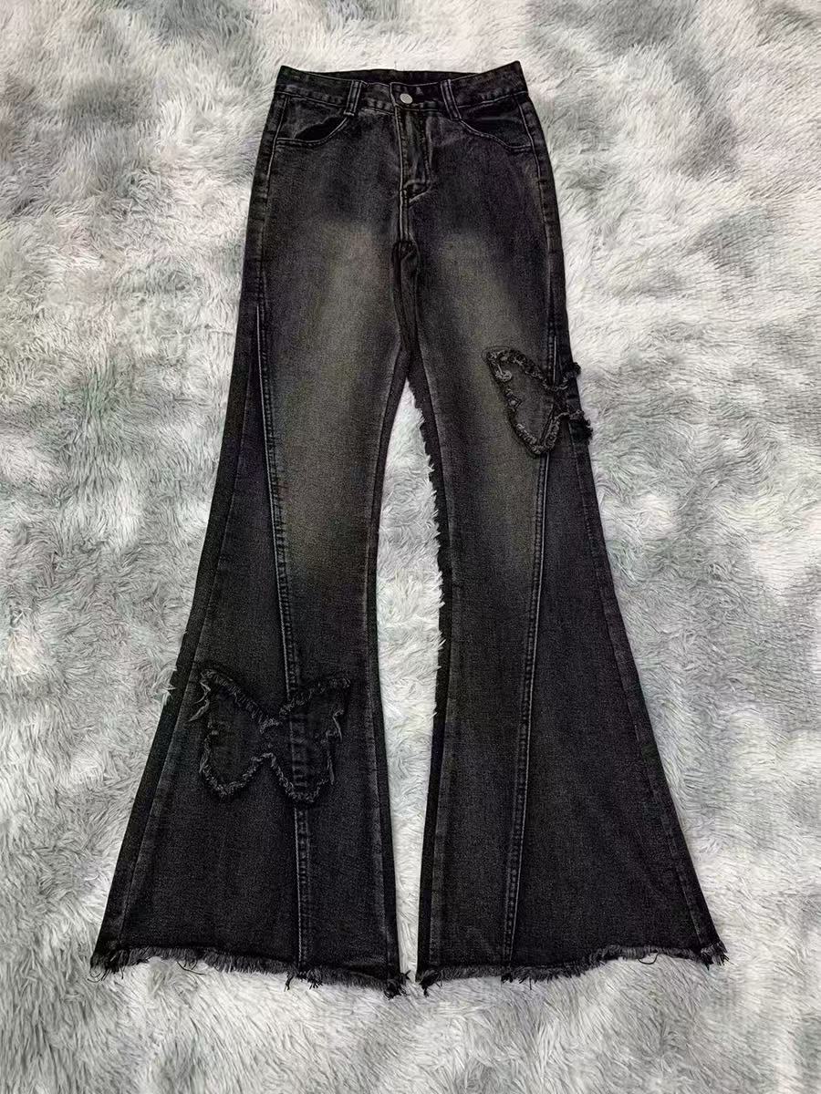 Plus Size Women's Elastic Denim Flared Pants