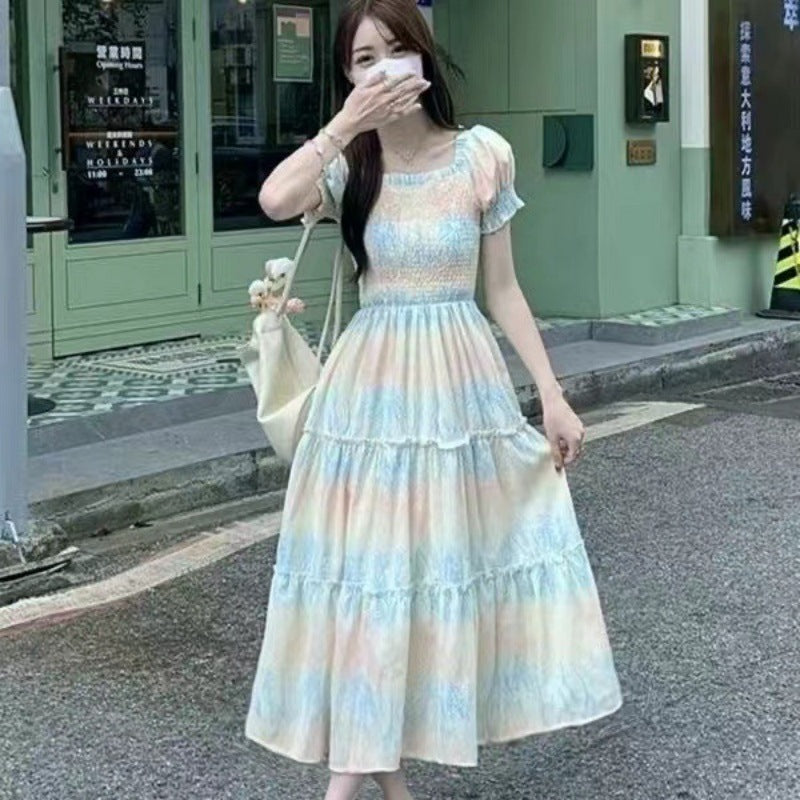 Robe trapèze élégante à motifs floraux à la française pour femme
