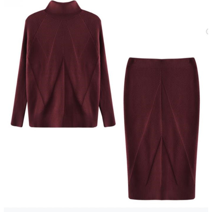 Pull col roulé tricoté de style européen et américain avec jupe chaude ajustée