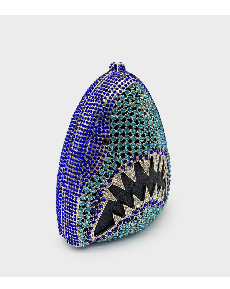 Metal Shark Head Rhinestone Funny Party Clutch