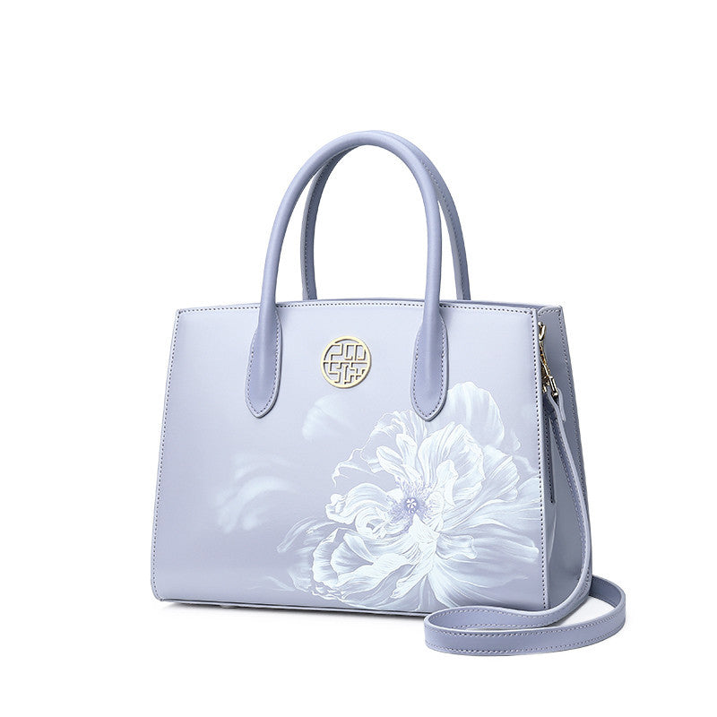 Sac à main en cuir de vachette violet clair haut de gamme, pratique, cadeau pour maman 22 cm