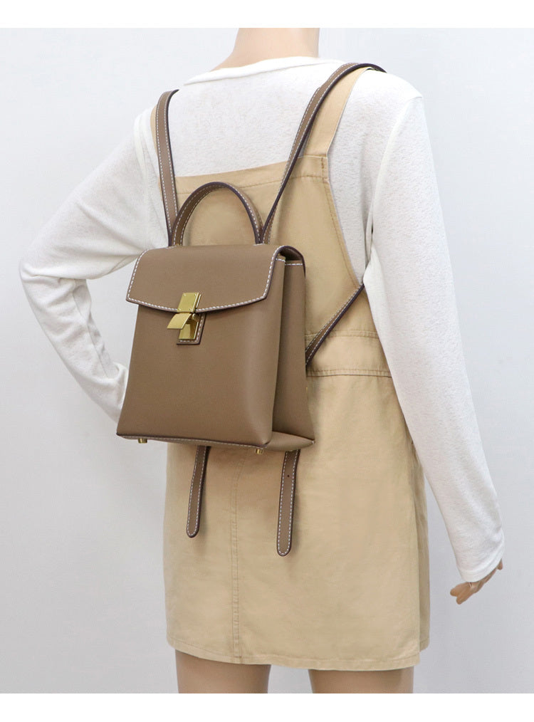 Simple Fashion Medium Caramel Leather Backpack