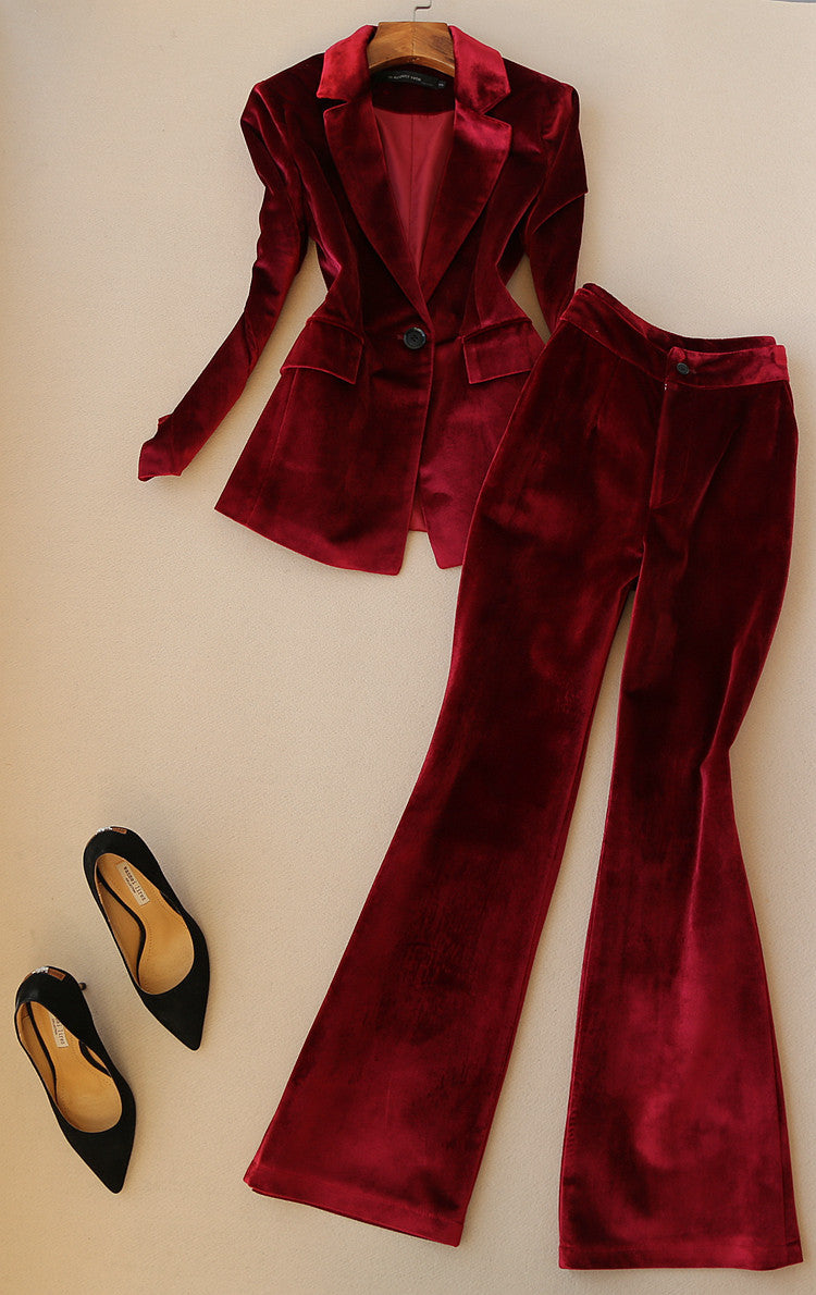 Veste de costume ajustée à manches longues avec pantalon slim taille haute à micro-rabat