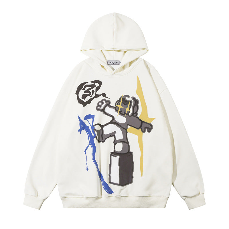 Cartoon Character Graffiti Cotton Hooded Sweater for Men