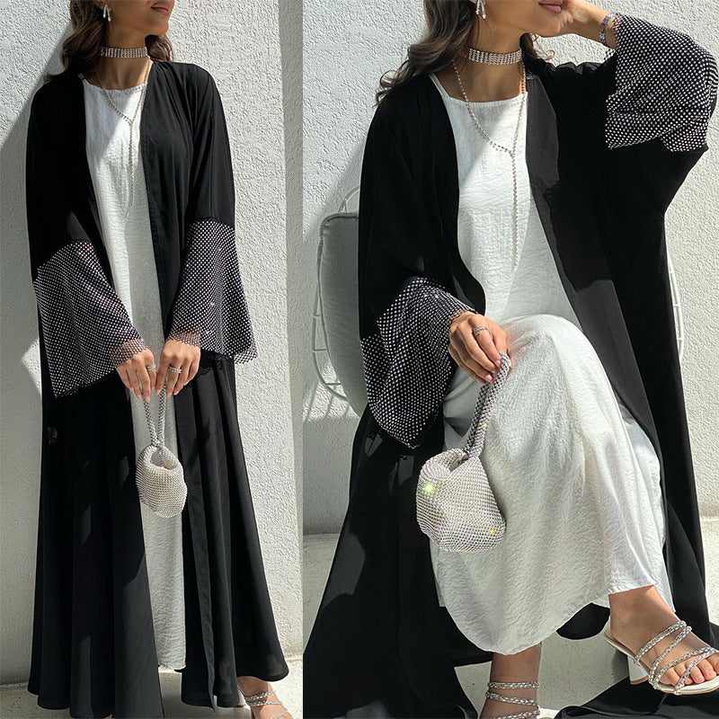 Cardigan Abaya Muslim Cross-border Stretch Diamond Mesh Robe